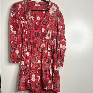 Size S Ulla Jhonson flowy dress; red with cream floral designs